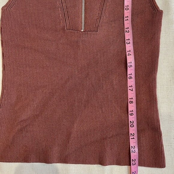 ET OCHS Emily Knit Zipper Top Ribbed Polo Tank Clay Brown Half Zip $695 Large - Picture 9 of 16